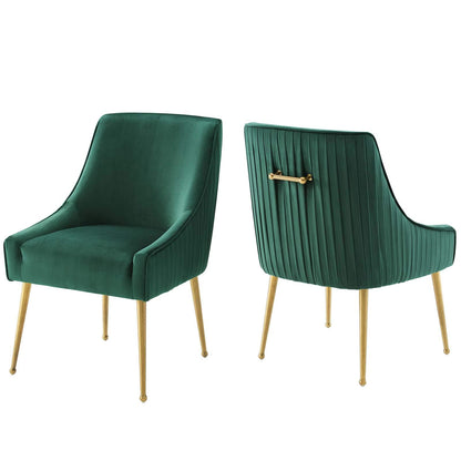 home office desk chairs | CasaFoyer Discern Performance Velvet Pleated Back Dining Chair Set of 2 | Sturdy Wood | Foam Padding | Gold Legs | Ideal for Dining, Kitchen, Living Room | Non-Marking Foot Caps | Green | casafoyer.myshopify.com