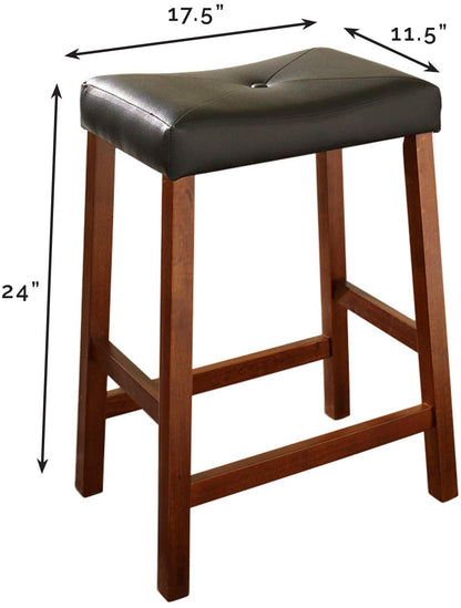 Dining Table | Upholstered Saddle Seat Stool | Solid Hardwood Construction | Faux Leather PVC Upholstery | 24 Height | Versatile & Stylish Seating | casafoyer.myshopify.com