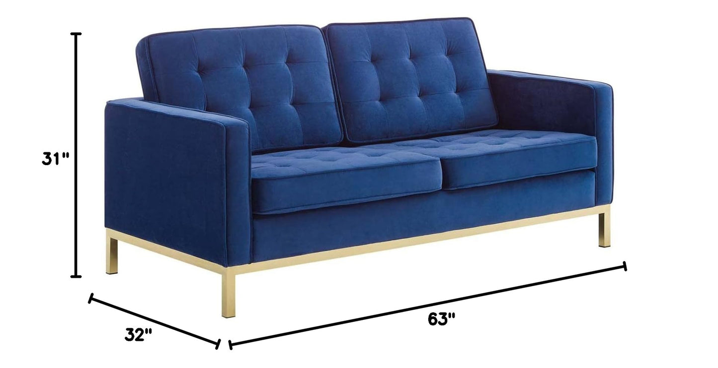 home office desk chairs | CasaFoyer Loft Button Tufted Performance Velvet Loveseat | Gold Navy | Retro Modern Style | Stainless Steel Frame | 600 lbs Weight Capacity | casafoyer.myshopify.com