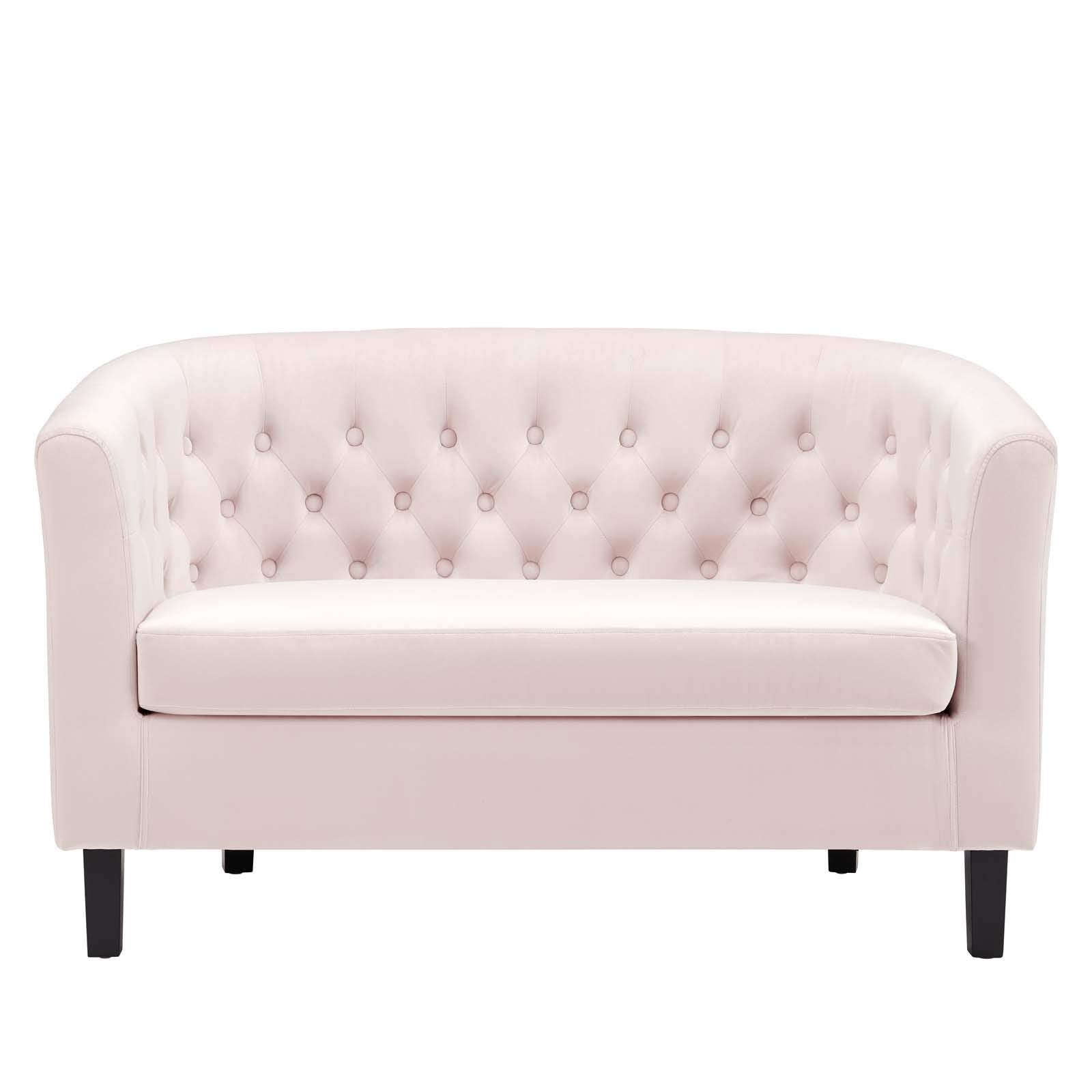 sofas | CasaFoyer Prospect Performance Velvet Loveseat | Opulent Chesterfield Design | Modern Aesthetic | Plush Comfort | Espresso Stained Legs | Pink | casafoyer.myshopify.com
