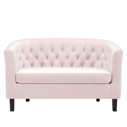 sofas | CasaFoyer Prospect Performance Velvet Loveseat | Opulent Chesterfield Design | Modern Aesthetic | Plush Comfort | Espresso Stained Legs | Pink | casafoyer.myshopify.com