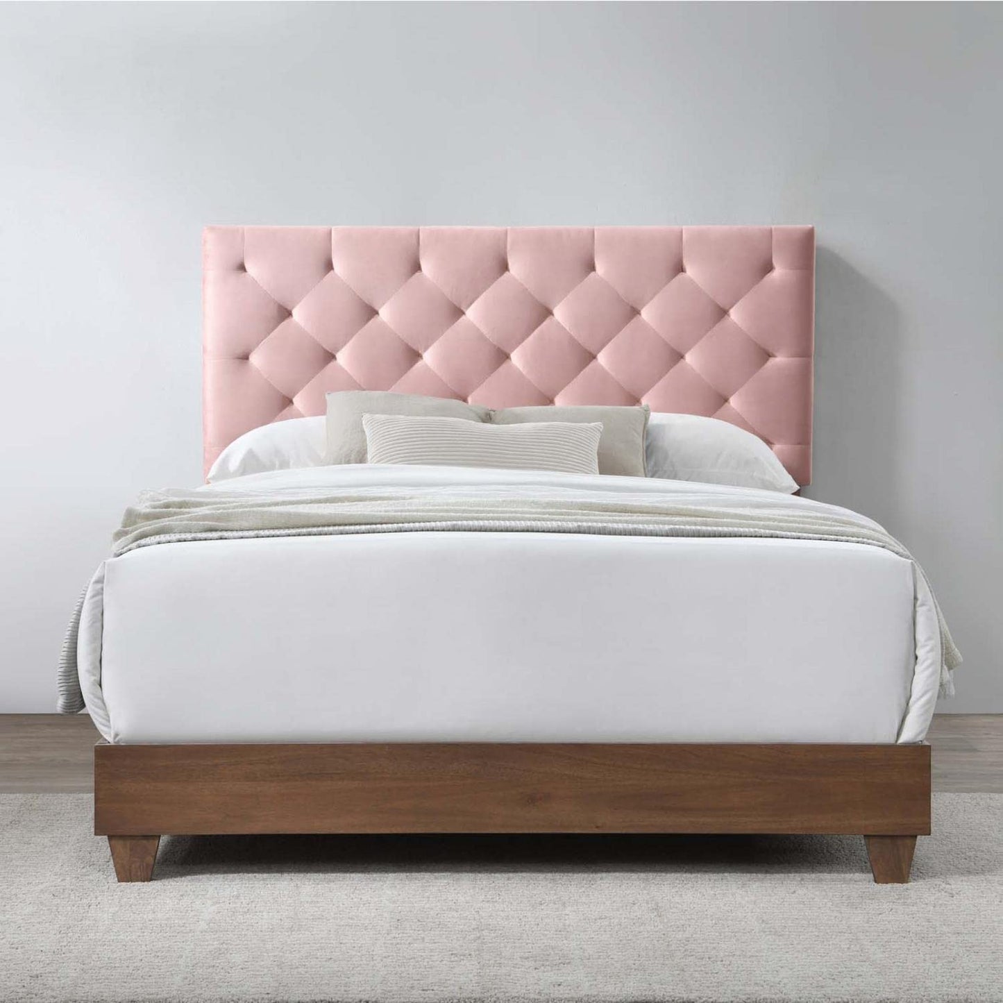 Bed | CasaFoyer Rhiannon Diamond Tufted Performance Velvet Upholstered Queen Bed | Walnut | Stain-Resistant | Dual Support Planks | Elegant Design | casafoyer.myshopify.com