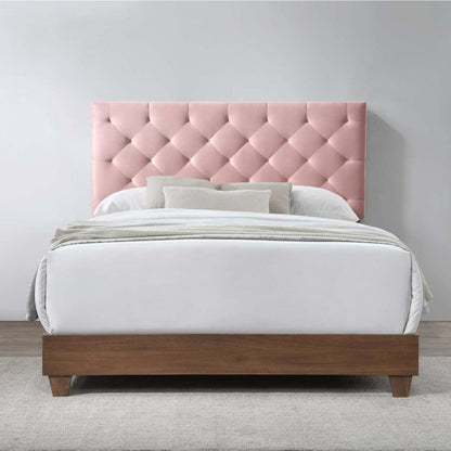Bed | CasaFoyer Rhiannon Diamond Tufted Performance Velvet Upholstered Queen Bed | Walnut | Stain-Resistant | Dual Support Planks | Elegant Design | casafoyer.myshopify.com