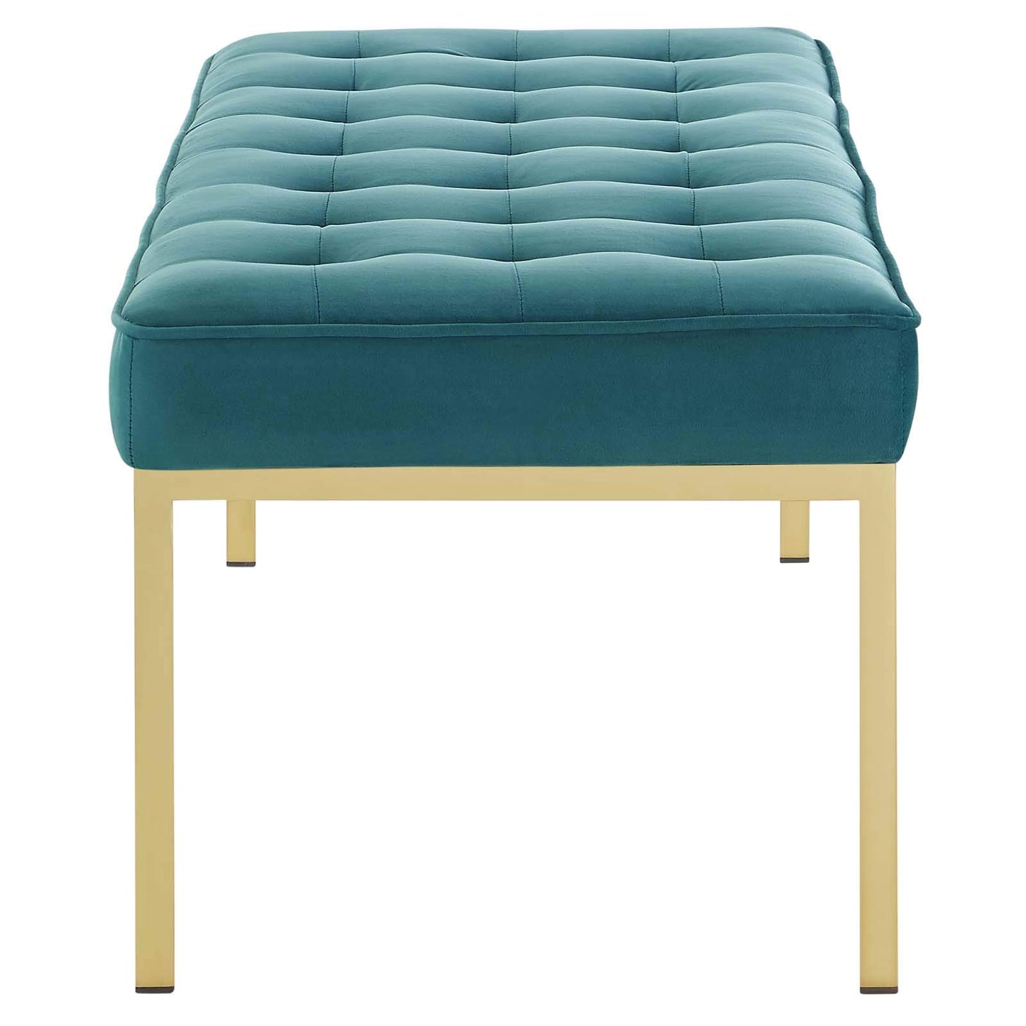 home office desk chairs | CasaFoyer Loft Button Tufted Performance Velvet Accent Bench | Gold Teal | Contemporary Design | Stainless Steel Legs | Supports up to 300 lbs | casafoyer.myshopify.com