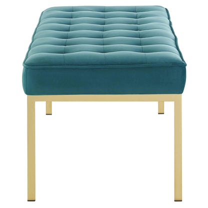 home office desk chairs | CasaFoyer Loft Button Tufted Performance Velvet Accent Bench | Gold Teal | Contemporary Design | Stainless Steel Legs | Supports up to 300 lbs | casafoyer.myshopify.com