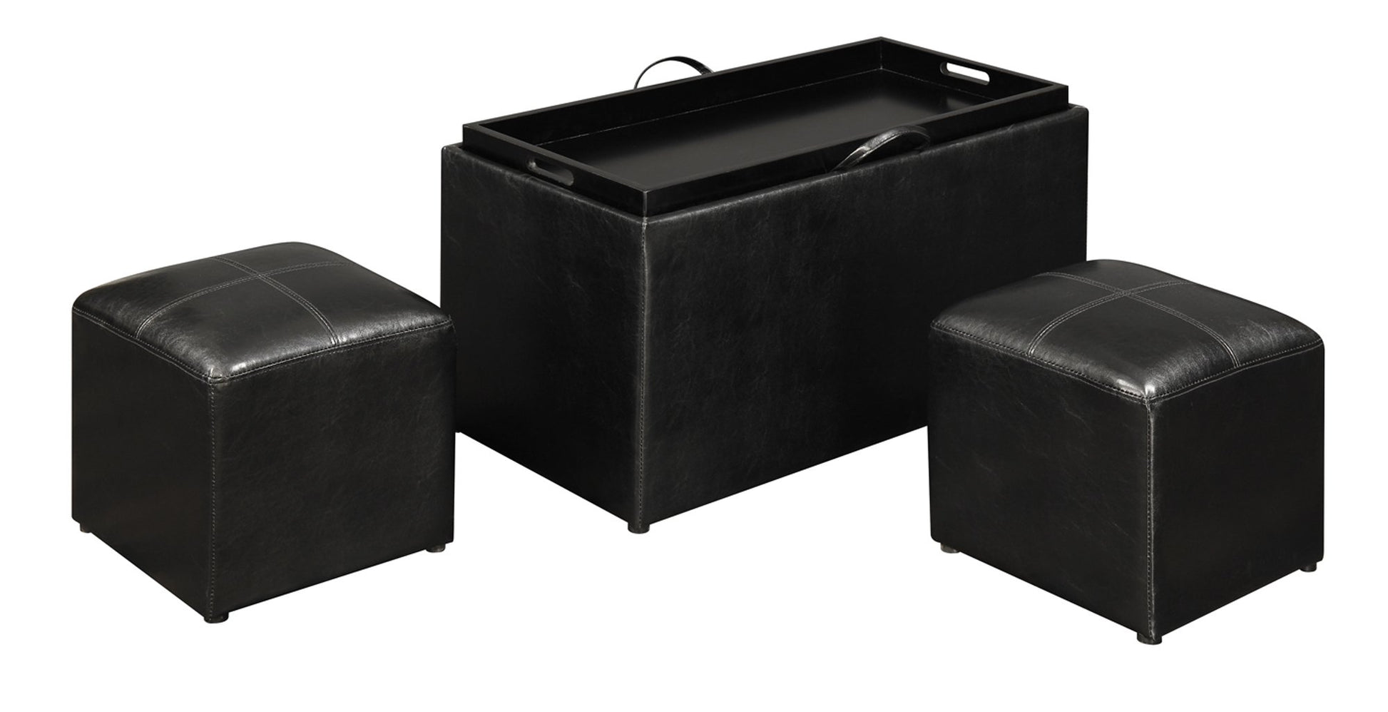 Ottoman | Designs4Comfort Sheridan Storage Bench | Reversible Tray | 2 Side Ottomans | Ample Storage & Seating | Built-in Serving Trays | casafoyer.myshopify.com