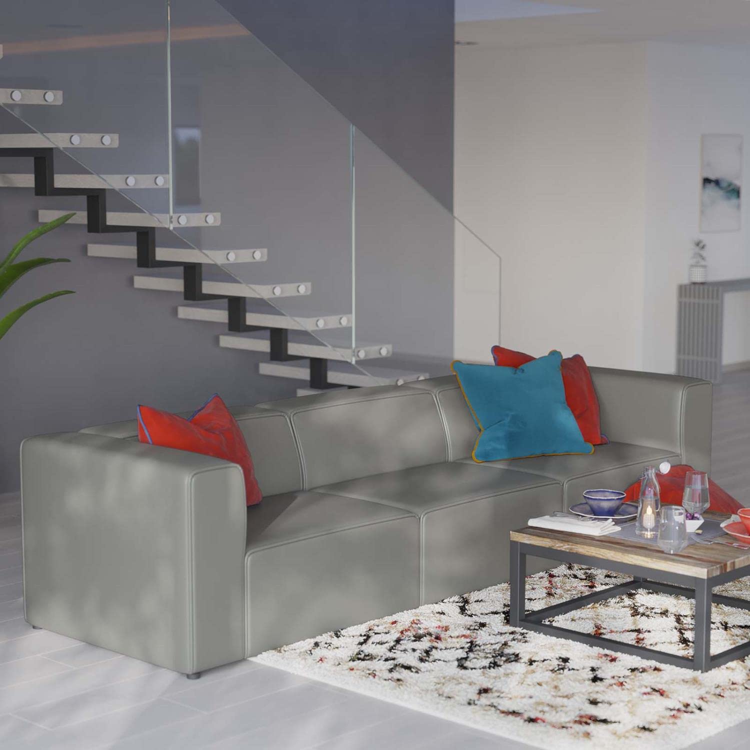 sofas | CasaFoyer Mingle Vegan Leather 3-Piece Sectional Sofa | Luxurious | Spacious | Comfortable | Stylish | Ideal for Modern Living Rooms | Gray | casafoyer.myshopify.com