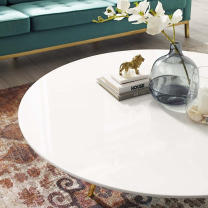 coffee tables | Ergode Lippa 47 Round Coffee Table | Timeless Design | White Lacquered Top | Gold Tripod Base | Perfect for Living Room, Lounge, or Home Office | casafoyer.myshopify.com