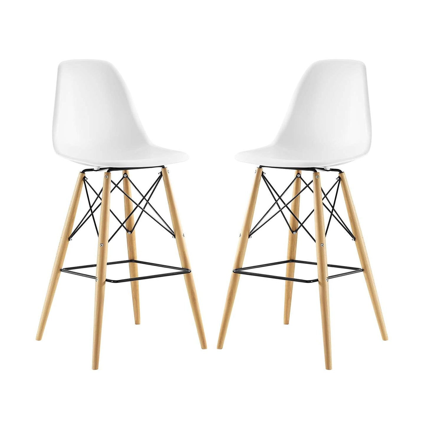 barstools | CasaFoyer Wood Pyramid Dining Side Bar Stool Set of 2 - White | Sturdy Molded Plastic Top | Solid Wood Legs | Foot Caps | casafoyer.myshopify.com