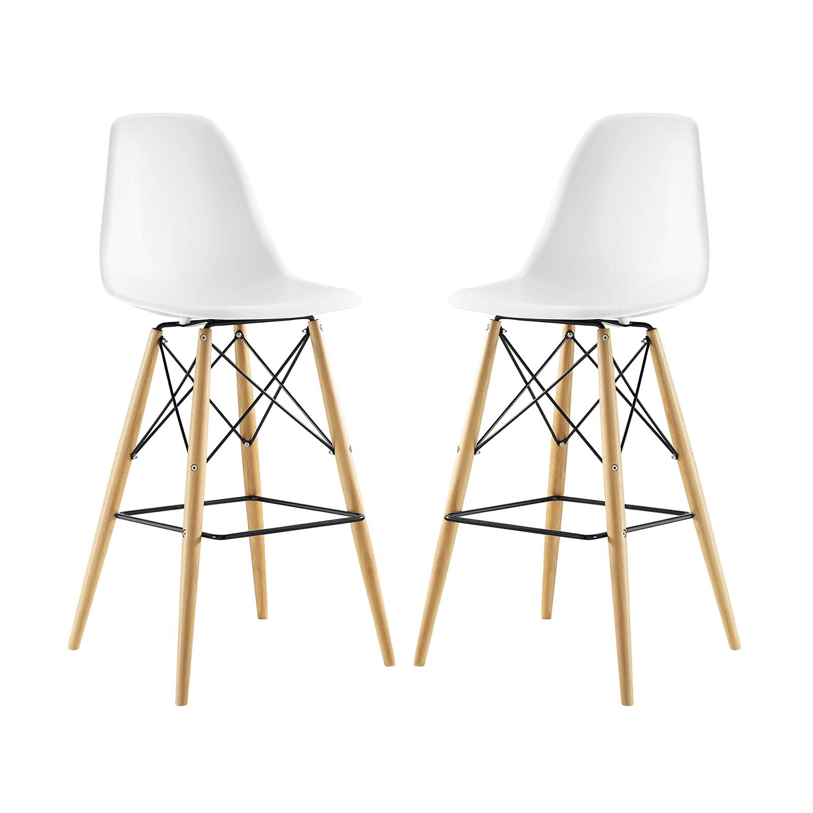 barstools | CasaFoyer Wood Pyramid Dining Side Bar Stool Set of 2 - White | Sturdy Molded Plastic Top | Solid Wood Legs | Foot Caps | casafoyer.myshopify.com