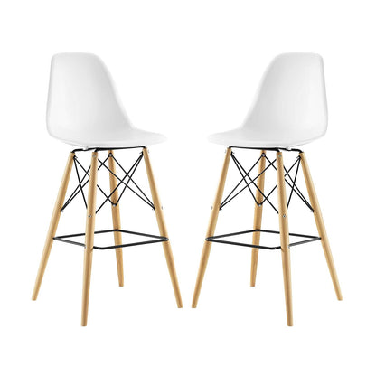 barstools | CasaFoyer Wood Pyramid Dining Side Bar Stool Set of 2 - White | Sturdy Molded Plastic Top | Solid Wood Legs | Foot Caps | casafoyer.myshopify.com