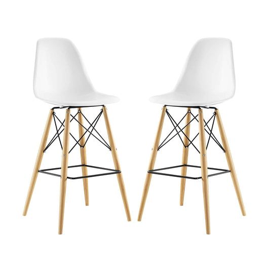 barstools | CasaFoyer Wood Pyramid Dining Side Bar Stool Set of 2 - White | Sturdy Molded Plastic Top | Solid Wood Legs | Foot Caps | casafoyer.myshopify.com