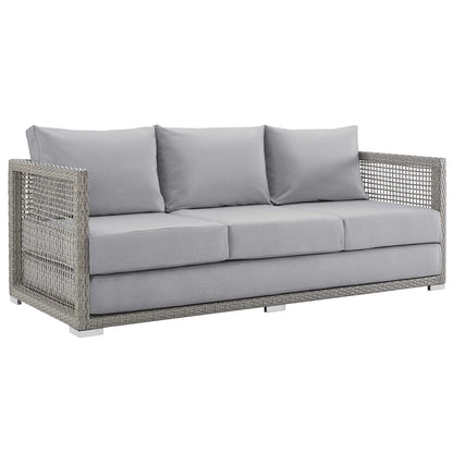 sofas | CasaFoyer Aura Outdoor Patio Sofa | Synthetic Gray Wicker Rattan | Aluminum Frame | All-Weather Cushions | Comfortable & Stylish | Perfect for Outdoor Spaces | casafoyer.myshopify.com