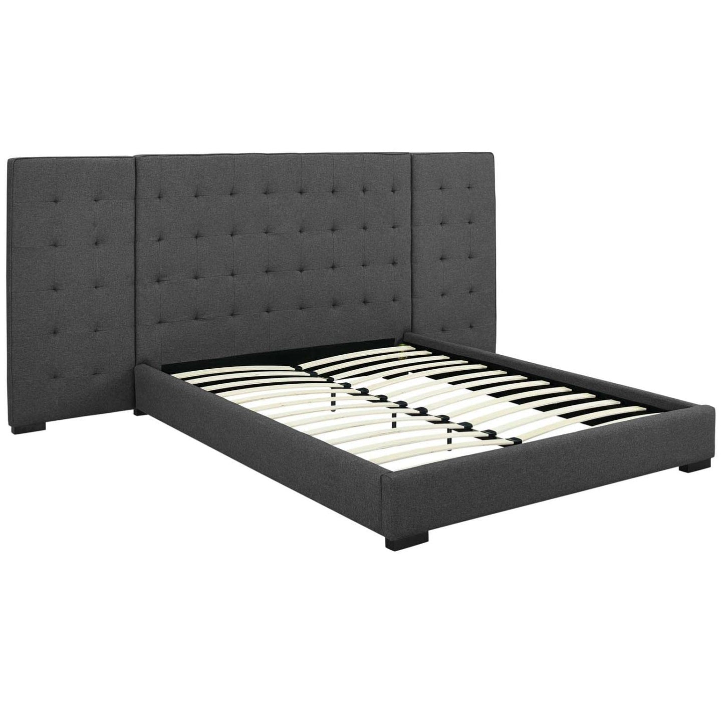 adjustable bed bases | CasaFoyer Sierra Queen Upholstered Fabric Platform Bed | Timeless Charm | Soft Polyester Upholstery | Foam Padded | Wall Panels | Black-Stained Wood Legs | Biscuit Tufting | Sturdy Slat Support | Accommodates Various Mattresses | 1322 lbs Weight Capacity | casafoyer.myshopify.com