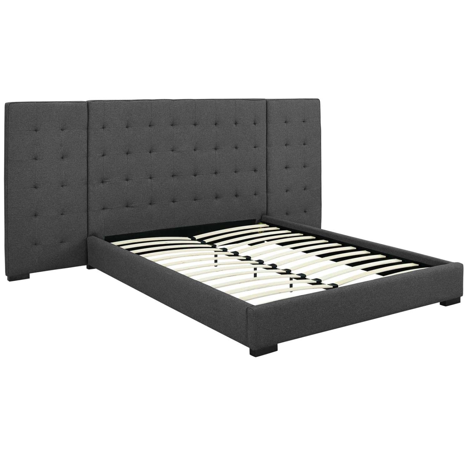 adjustable bed bases | CasaFoyer Sierra Queen Upholstered Fabric Platform Bed | Timeless Charm | Soft Polyester Upholstery | Foam Padded | Wall Panels | Black-Stained Wood Legs | Biscuit Tufting | Sturdy Slat Support | Accommodates Various Mattresses | 1322 lbs Weight Capacity | casafoyer.myshopify.com
