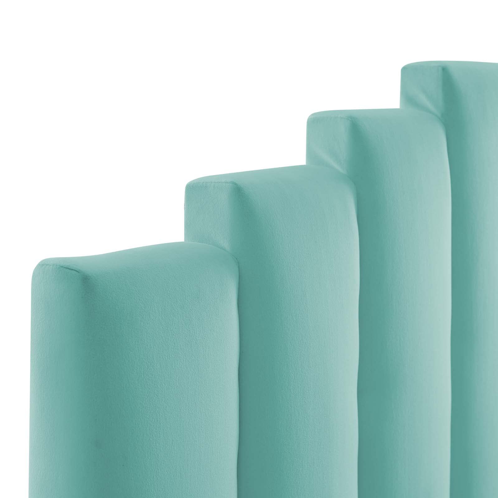 headboards | CasaFoyer Noelle Performance Velvet Full/Queen Headboard | Opulent Art Deco Style | Stain-Resistant | Adjustable Height | Densely Padded Foam | Mint | casafoyer.myshopify.com