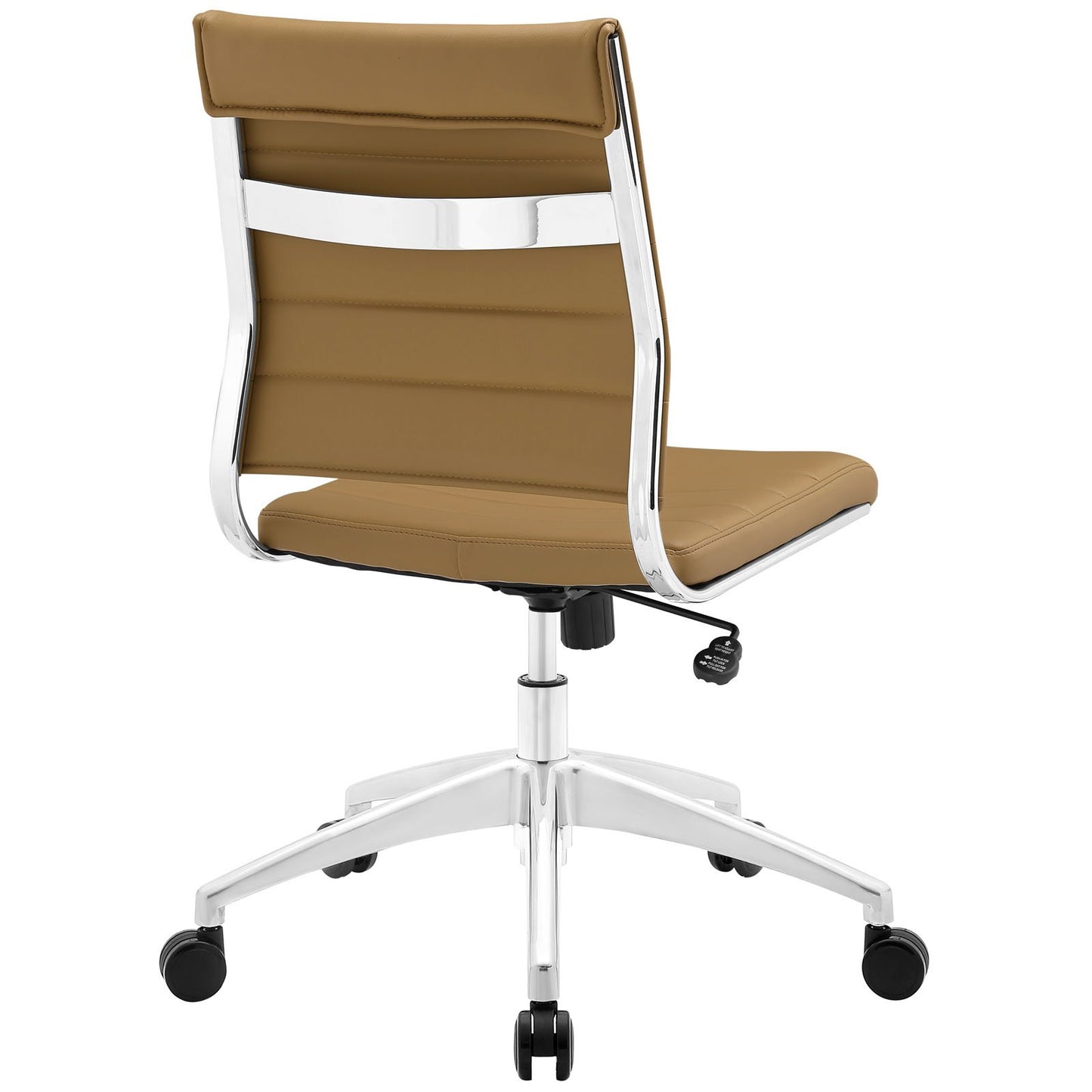 Chair | Jive Mid Back Office Chair | Stylish & Functional | Armless Design | Ribbed Vinyl Back | Comfortable Seat Cushion | Chrome-Plated Aluminum Base | Easy Mobility | Tension Knob & Tilt Lock | Tan | casafoyer.myshopify.com