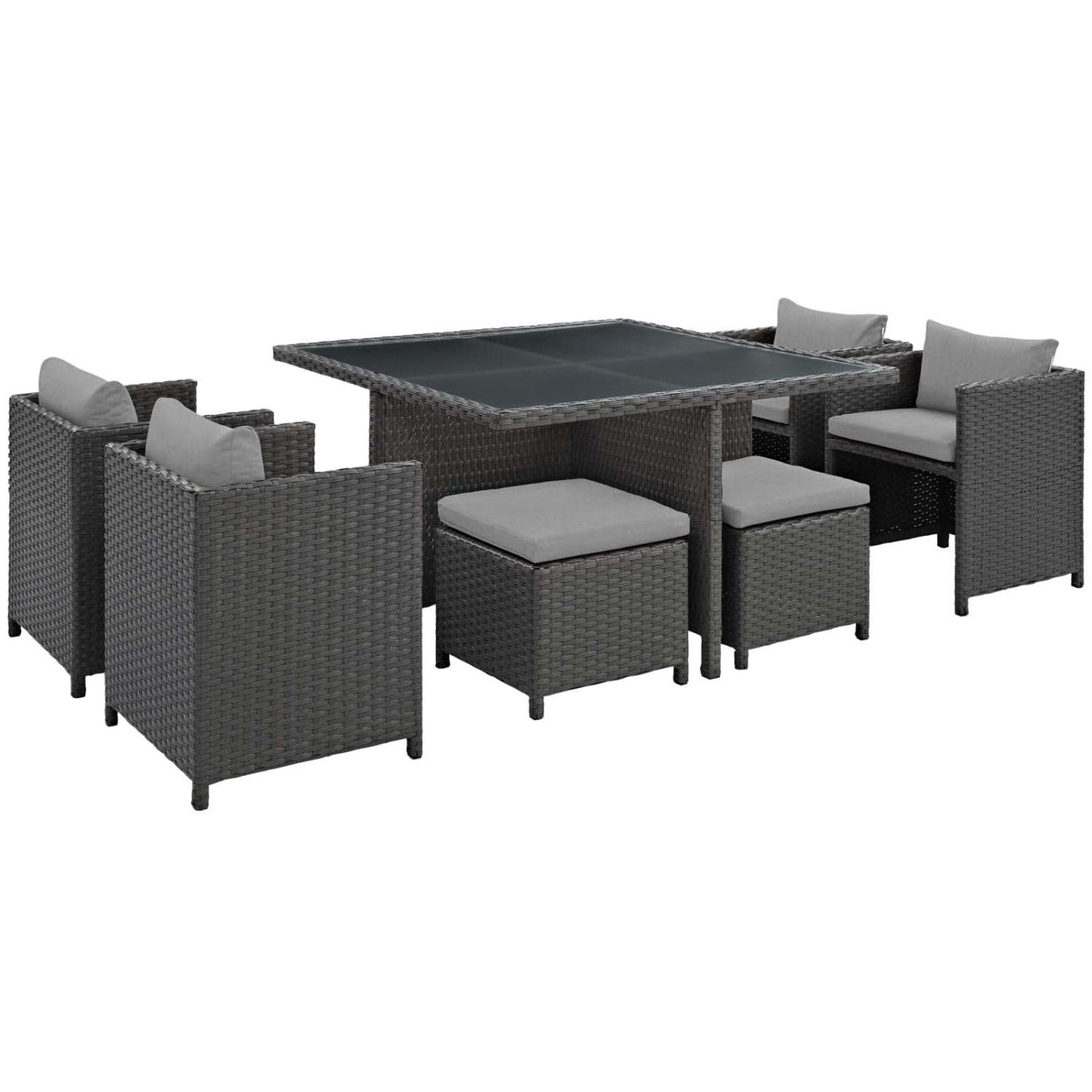 Dining Table | Sojourn Outdoor Patio Dining Furniture Set | 9 Piece Sunbrella Dining Set | Wicker Chairs, Stools, and Table | casafoyer.myshopify.com