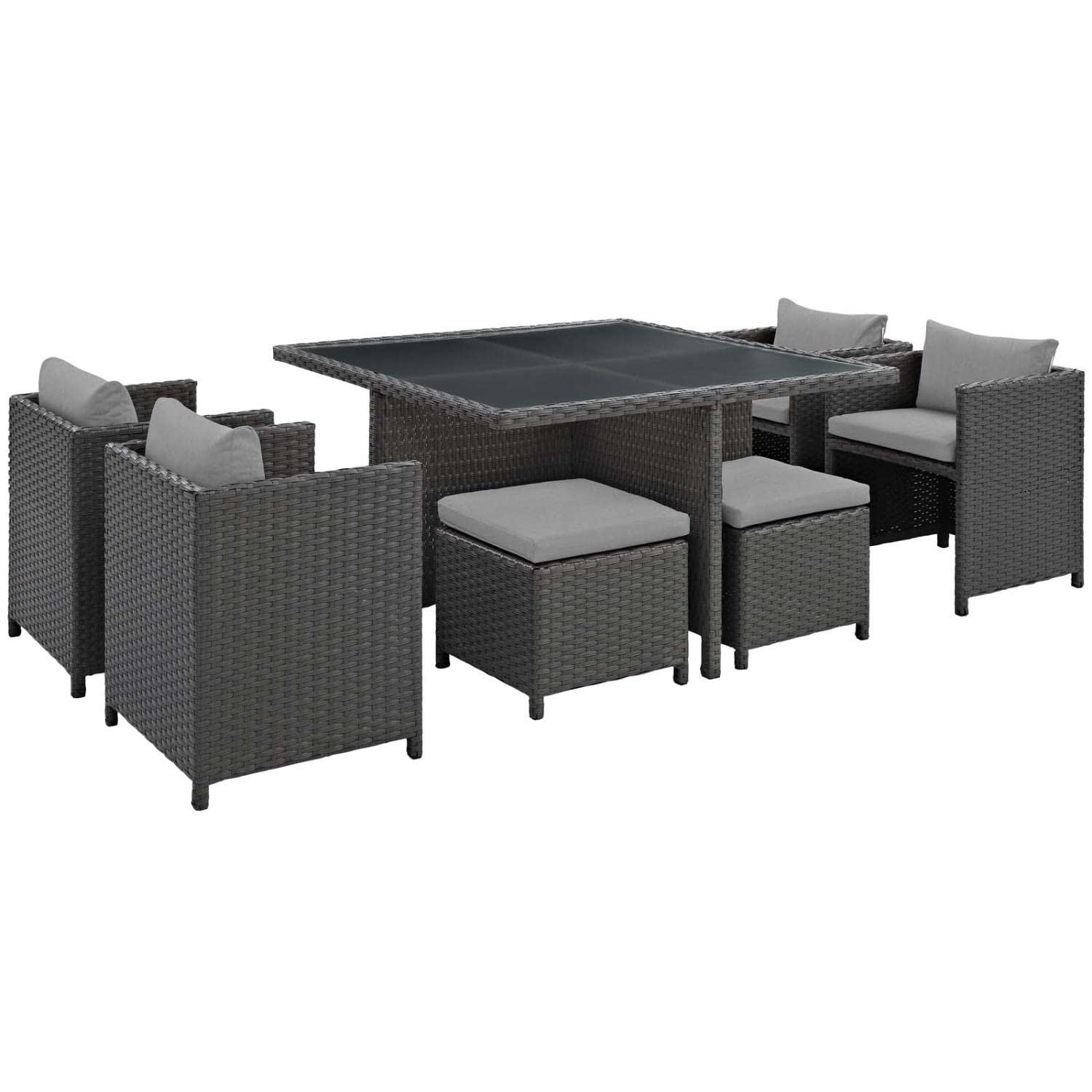 Dining Table | Sojourn Outdoor Patio Dining Furniture Set | 9 Piece Sunbrella Dining Set | Wicker Chairs, Stools, and Table | casafoyer.myshopify.com