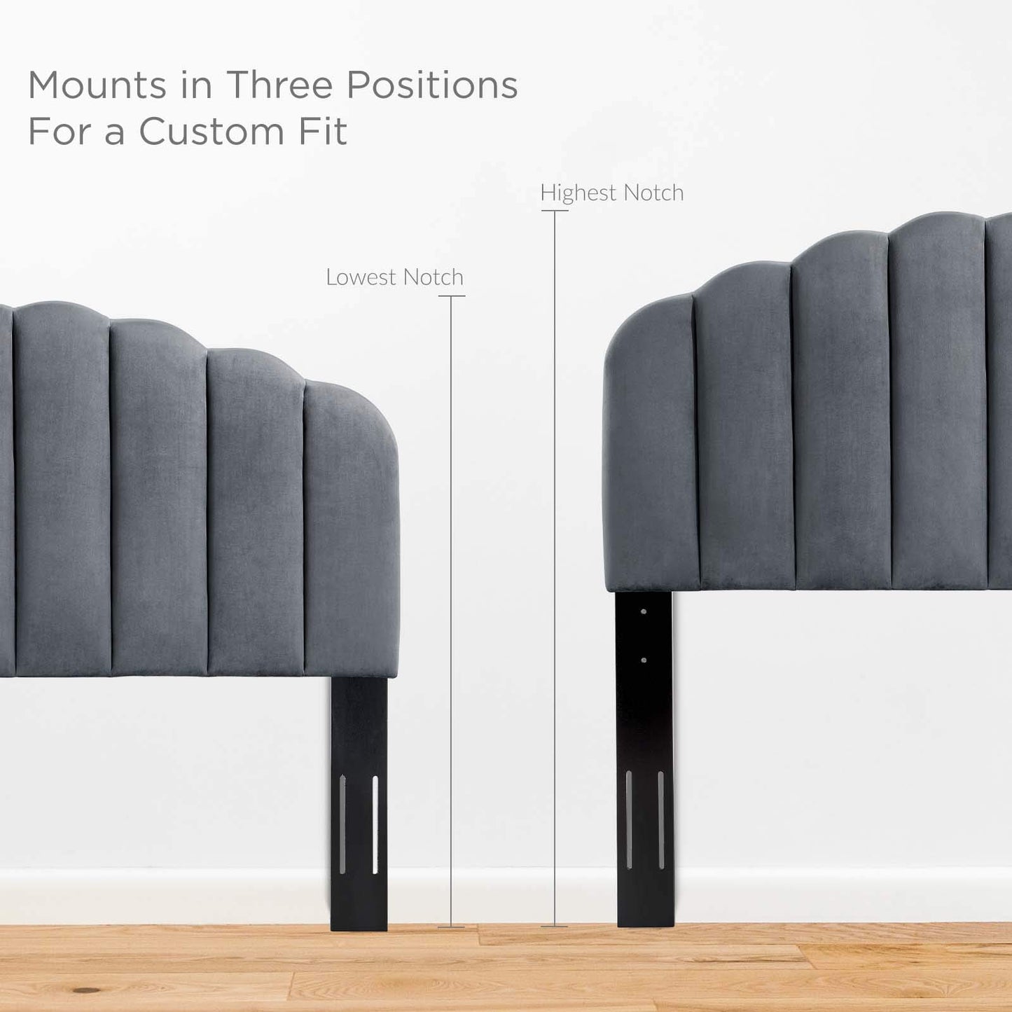 Bed | CasaFoyer Veronique Channel Tufted Scalloped Performance Velvet Upholstered Headboard | Vintage Glamour | Stain-Resistant | Adjustable Mounting | King/California King | casafoyer.myshopify.com