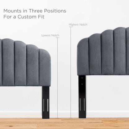 Bed | CasaFoyer Veronique Channel Tufted Scalloped Performance Velvet Upholstered Headboard | Vintage Glamour | Stain-Resistant | Adjustable Mounting | King/California King | casafoyer.myshopify.com