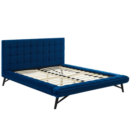 Bed | CasaFoyer Julia Queen Platform Bed | Sturdy Plywood Frame | Biscuit Tufted | Performance Velvet Upholstery | Wood Slat Support System | Navy | casafoyer.myshopify.com