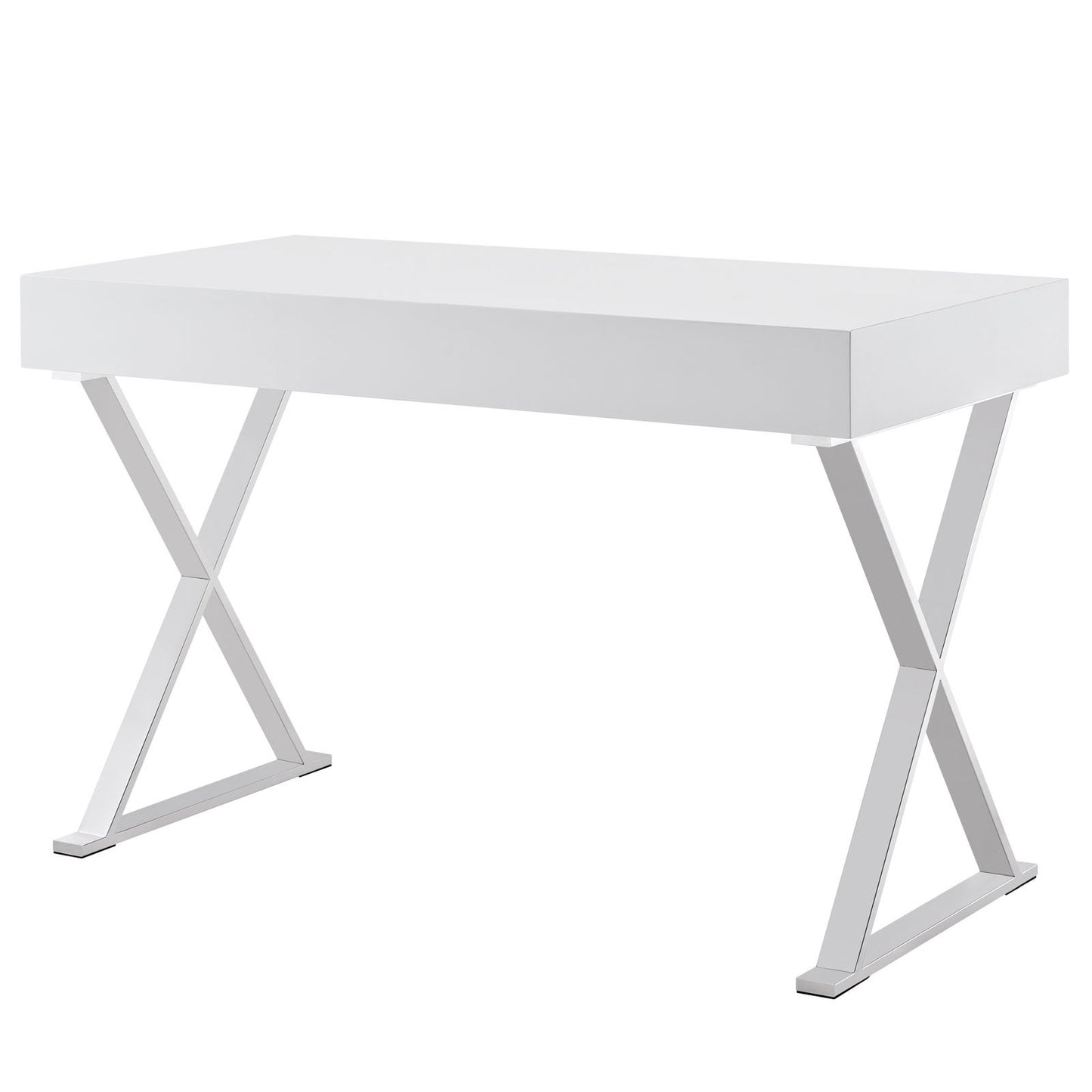 home office desks | Sector Modern Office Desk | Sleek High Gloss Coating | Distinguished Design | Stainless Steel Frame | White | casafoyer.myshopify.com