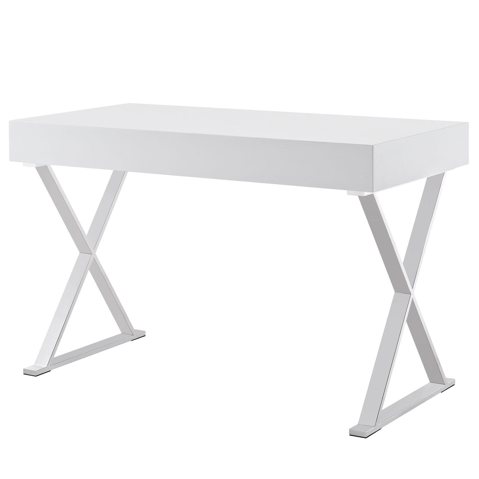 home office desks | Sector Modern Office Desk | Sleek High Gloss Coating | Distinguished Design | Stainless Steel Frame | White | casafoyer.myshopify.com