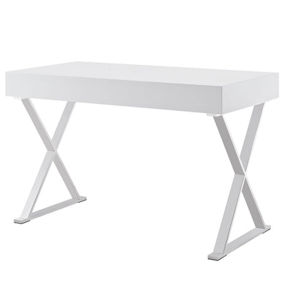 home office desks | Sector Modern Office Desk | Sleek High Gloss Coating | Distinguished Design | Stainless Steel Frame | White | casafoyer.myshopify.com