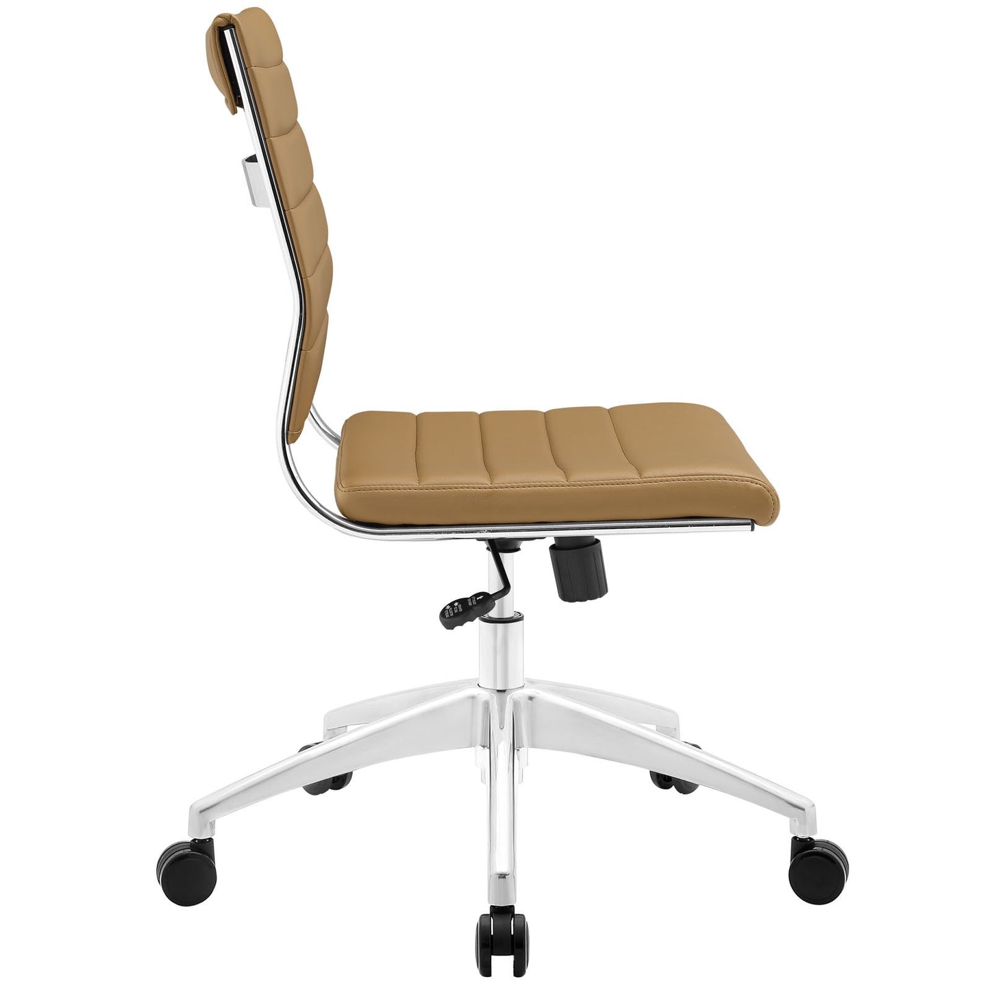 Chair | Jive Mid Back Office Chair | Stylish & Functional | Armless Design | Ribbed Vinyl Back | Comfortable Seat Cushion | Chrome-Plated Aluminum Base | Easy Mobility | Tension Knob & Tilt Lock | Tan | casafoyer.myshopify.com