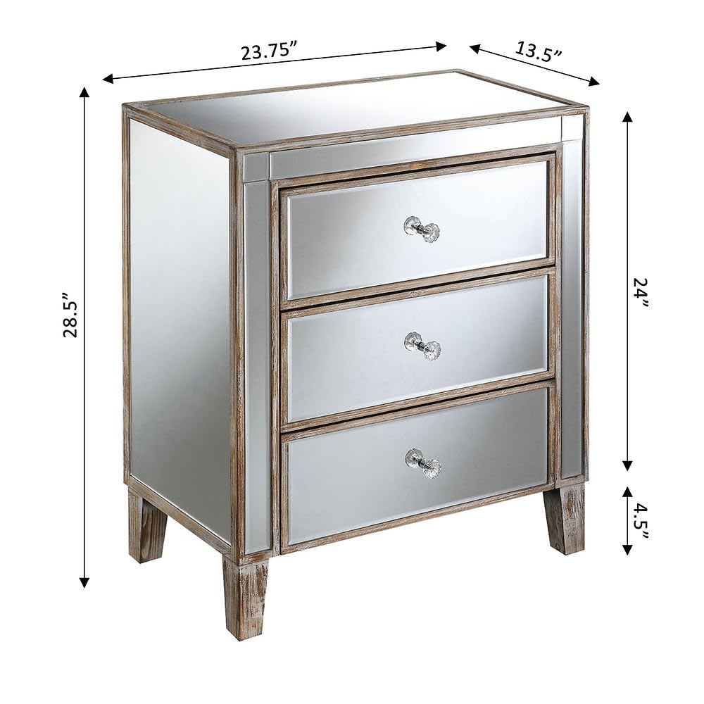 TABLE | Ergode Gold Coast Large Mirrored 3 Drawer End Table | Sophisticated & Glamorous | Faux Crystal Rosette Knobs | Modern Contemporary Home Decor | Explore Gold Coast Collection | casafoyer.myshopify.com