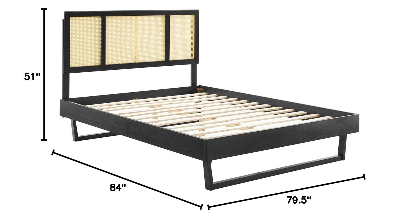 Bed | CasaFoyer Kelsea Woven Cane Rattan Wood King Platform Bed | Retro Style | Natural Wood Headboard | Sturdy & Durable | No Box Spring Needed | Suitable for Various Mattress Types | Assembly Required | 601 lbs Weight Capacity | casafoyer.myshopify.com