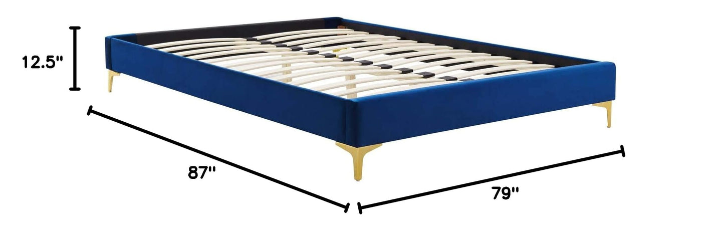 bed frames | CasaFoyer Sutton Performance Velvet King Bed Frame | Stain-Resistant | Durable | Supports Memory Foam, Innerspring, Latex, and Hybrid Mattresses | No Box Spring Needed | Gold Metal Legs | 1600 lbs Weight Capacity | Assembly Required | Navy | casafoyer.myshopify.com