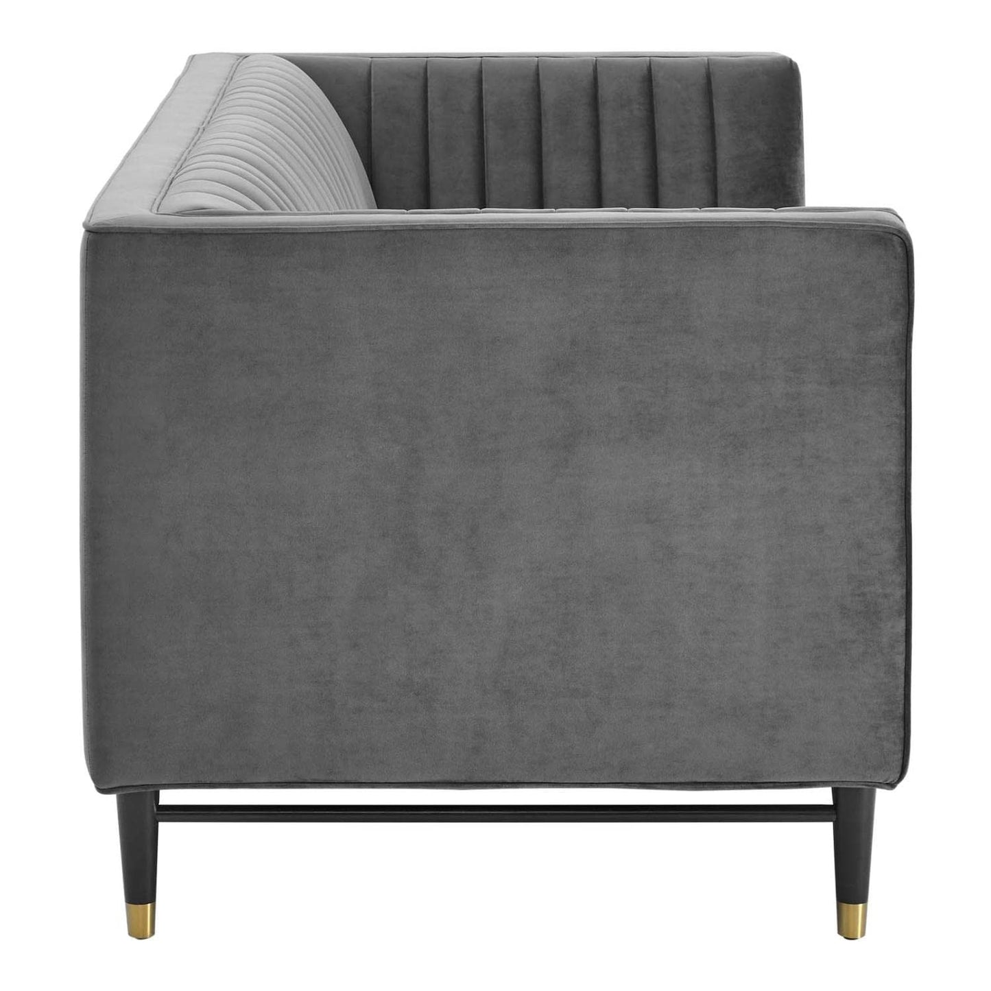 sofas | CasaFoyer Devote Channel Tufted Performance Velvet Loveseat | Retro Design | Stain-Resistant | Dense Foam Padding | Black Rubberwood Legs | Gold Stainless Steel Sleeves | Non-Marking Foot Caps | Gray | casafoyer.myshopify.com