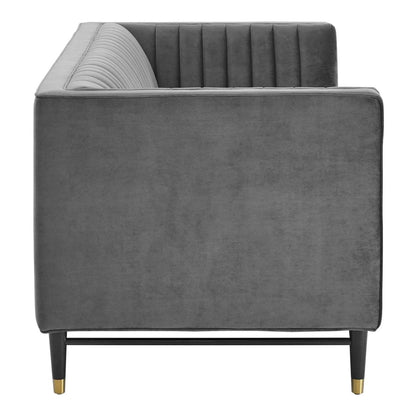 sofas | CasaFoyer Devote Channel Tufted Performance Velvet Loveseat | Retro Design | Stain-Resistant | Dense Foam Padding | Black Rubberwood Legs | Gold Stainless Steel Sleeves | Non-Marking Foot Caps | Gray | casafoyer.myshopify.com