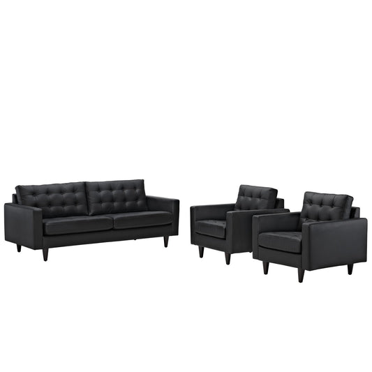 kitchen and dining room sets | CasaFoyer Empress | Exquisite Design Leather Sofa & Armchair Set | Black | Tufted Buttons | Luxurious Cushions | Solid Wood Legs | Bonded Leather Upholstery | casafoyer.myshopify.com