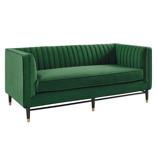 sofas | CasaFoyer Devote Channel Tufted Performance Velvet Loveseat | Retro Design | Stain-Resistant | Luxurious Seating | Durable Materials | Black Rubberwood Legs | Gold Stainless Steel Sleeves | Non-Marking Foot Caps | casafoyer.myshopify.com