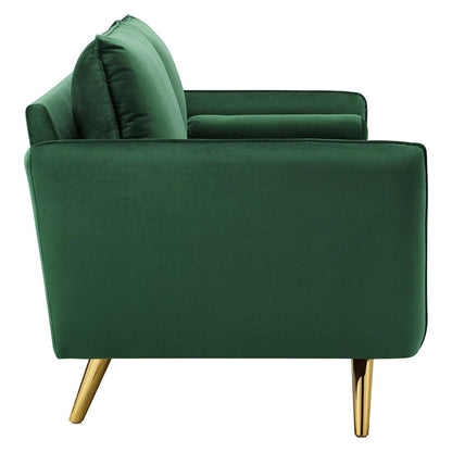 sofas | CasaFoyer Revive Upholstered Performance Velvet Sofa | Comfortable & Stylish Design | Stain-Resistant Upholstery | Splayed Gold Legs | Emerald | casafoyer.myshopify.com