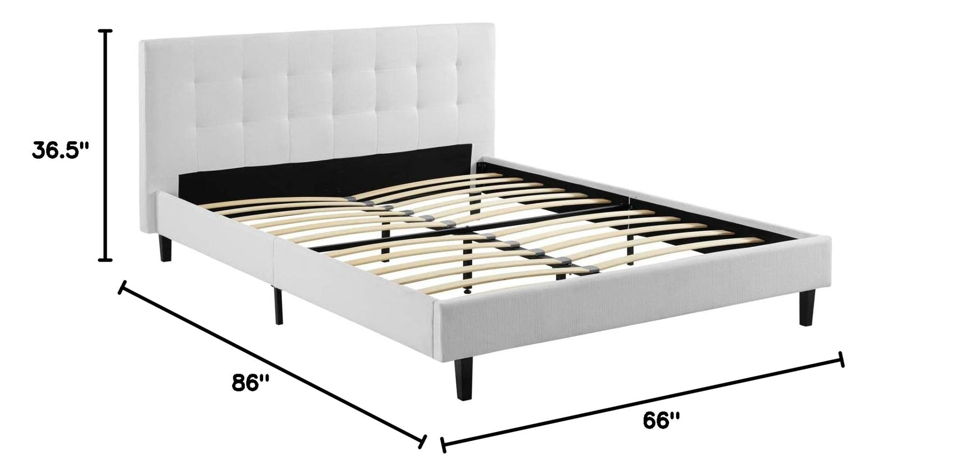 Bed | CasaFoyer Linnea Platform Bed | Elegant Upholstered Queen Bed with Tufted Headboard | Solid Wood Legs | Slatted Support System | White | casafoyer.myshopify.com