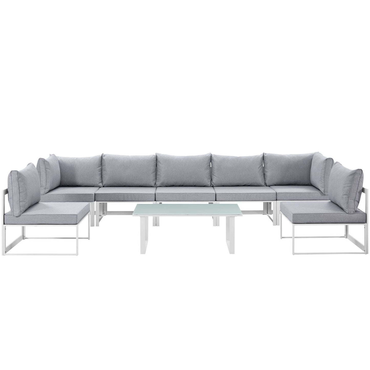 Patio Furniture Sets | Fortuna Outdoor Patio Collection | 9-Piece Sectional Sofa Set | Contemporary Luxury | Durable Aluminum Frame | All-Weather Cushions | White Gray | casafoyer.myshopify.com