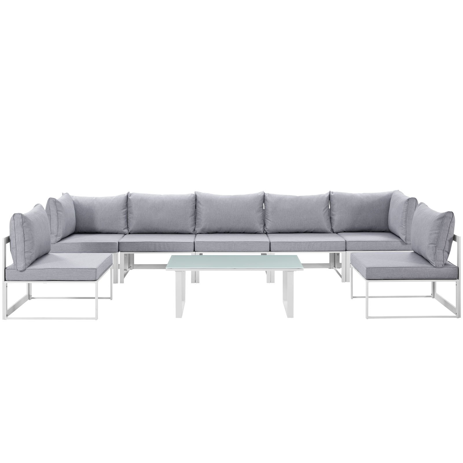 Patio Furniture Sets | Fortuna Outdoor Patio Collection | 9-Piece Sectional Sofa Set | Contemporary Luxury | Durable Aluminum Frame | All-Weather Cushions | White Gray | casafoyer.myshopify.com