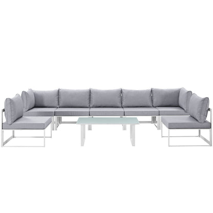 Patio Furniture Sets | Fortuna Outdoor Patio Collection | 9-Piece Sectional Sofa Set | Contemporary Luxury | Durable Aluminum Frame | All-Weather Cushions | White Gray | casafoyer.myshopify.com