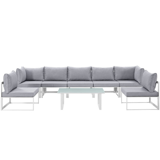 Patio Furniture Sets | Fortuna Outdoor Patio Collection | 9-Piece Sectional Sofa Set | Contemporary Luxury | Durable Aluminum Frame | All-Weather Cushions | White Gray | casafoyer.myshopify.com