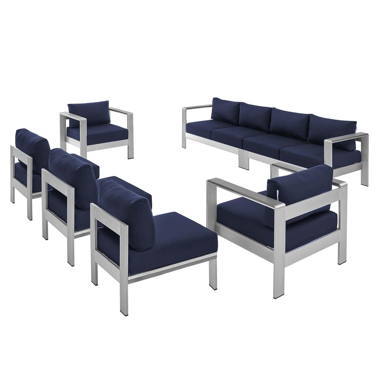 executive chairs | CasaFoyer Shore Outdoor Patio Aluminum 7 Piece Sectional Sofa Set | Weatherproof | Sunbrella Fabric | Silver Navy | casafoyer.myshopify.com