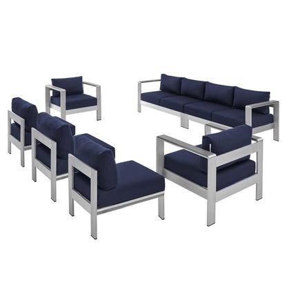 executive chairs | CasaFoyer Shore Outdoor Patio Aluminum 7 Piece Sectional Sofa Set | Weatherproof | Sunbrella Fabric | Silver Navy | casafoyer.myshopify.com
