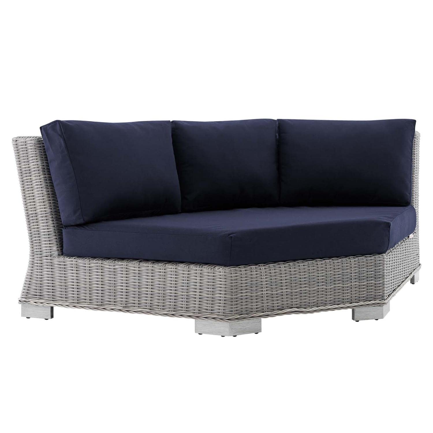 executive chairs | CasaFoyer Conway Outdoor Patio Wicker Rattan Sectional Sofa Round Corner Chair | Light Gray | UV-Resistant | Water-Resistant Sunbrella Fabric | Durable Aluminum Frame | Modular Design | Cozy Cushions | Easy Assembly | casafoyer.myshopify.com