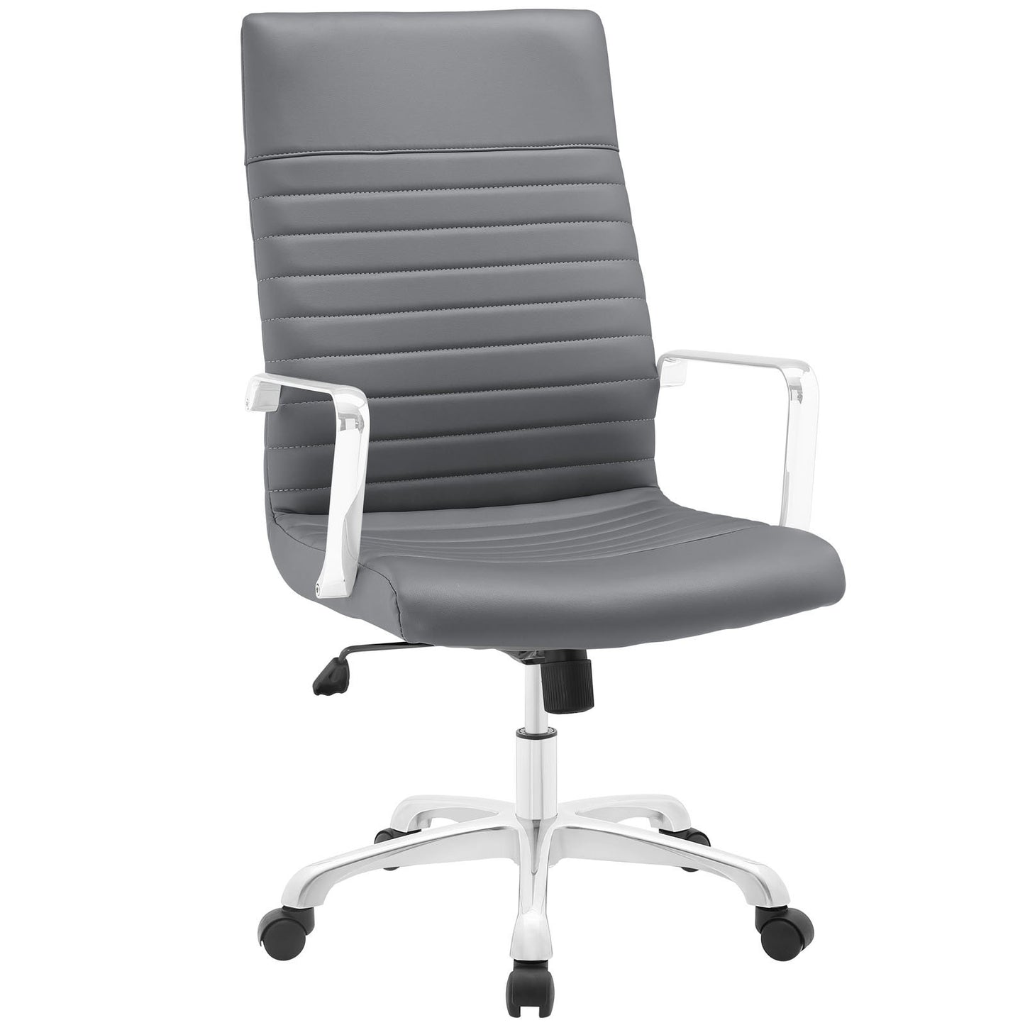 home office desk chairs | CasaFoyer Finesse Highback Computer Desk Office Chair | Gray Vinyl Cushioned | Waterfall Seat | Polished Aluminum Arms | Height Adjustable | Tilt Control | casafoyer.myshopify.com
