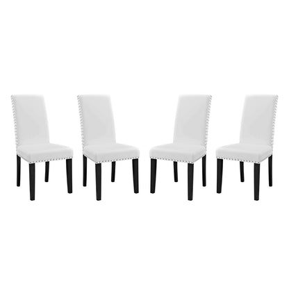 home office desk chairs | CasaFoyer Parcel Dining Chair Set of 4 | Faux Leather Upholstered | Nail-Head Trim | Comfortable Foam Padding | Solid Wood Legs | Easy Assembly | Stylish Dining Enhancement | casafoyer.myshopify.com
