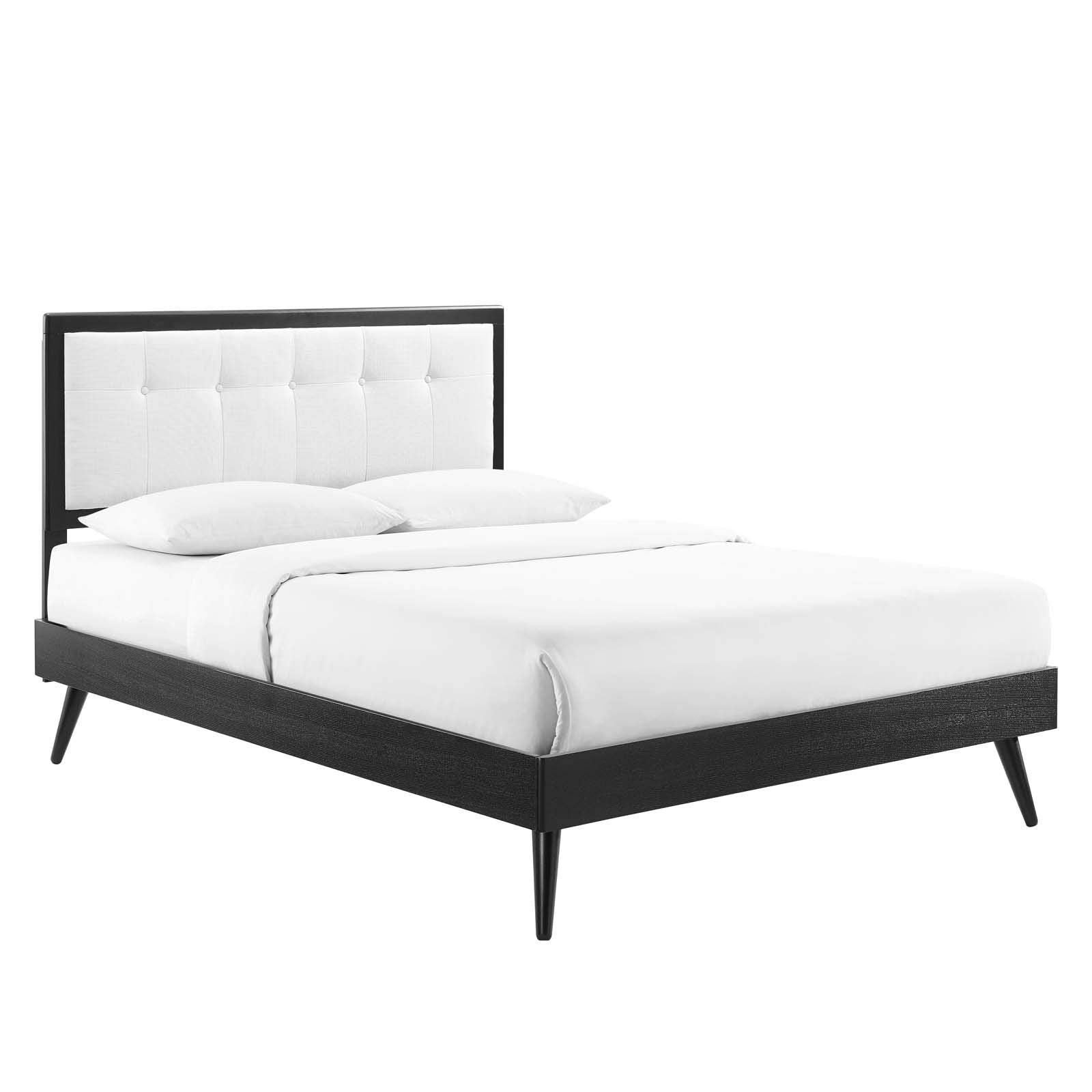 Bed | CasaFoyer Willow Tufted Wood King Platform Bed | Mid-Century Design | Upholstered Headboard | Durable Construction | No Box Spring Needed | Easy Assembly | Black White | casafoyer.myshopify.com
