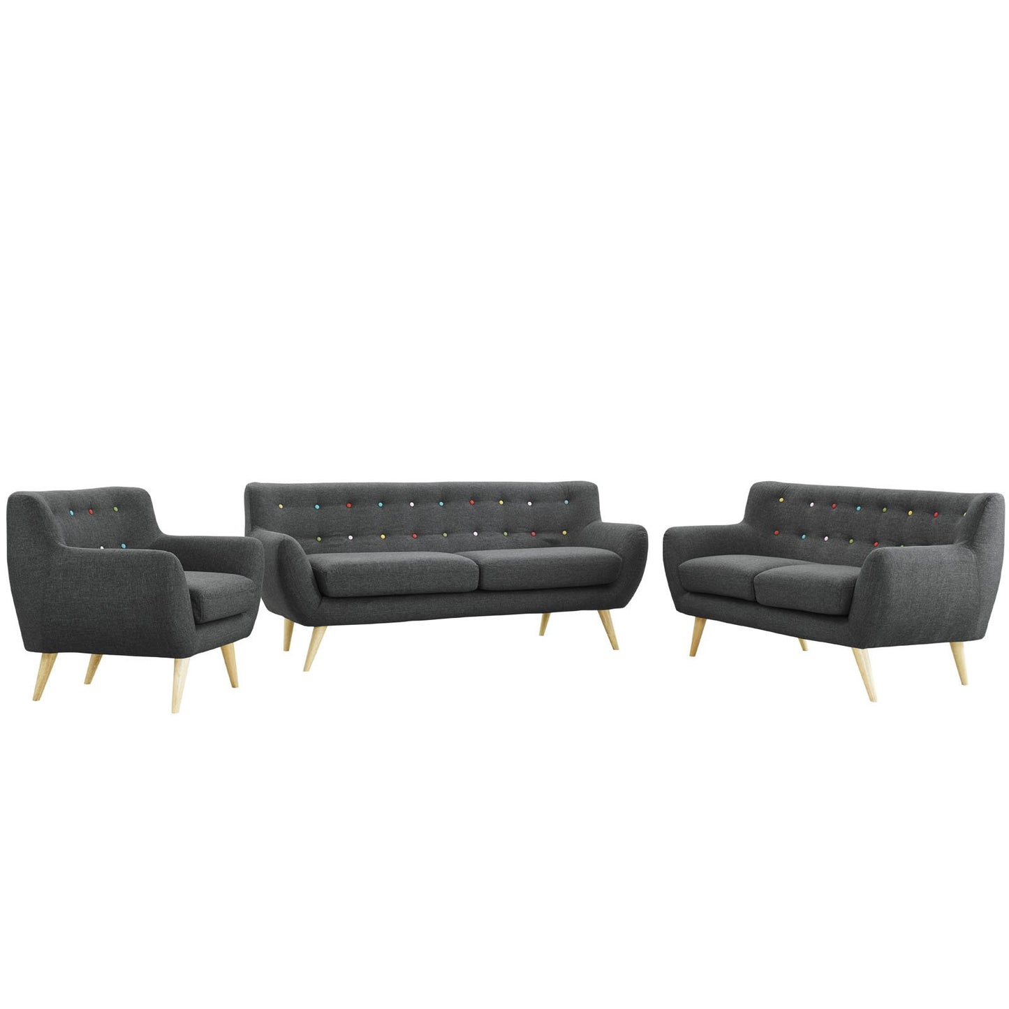 Sofa & chair Sets | Remark Living Room Set | Exquisite & Comfortable | Plush Dual Cushion Design | Mid-Century Inspired | Solid Wood Legs | Elegant Polyester Upholstery | 3 Piece Set - Armchair, Loveseat, Sofa | Gray | casafoyer.myshopify.com